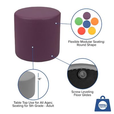 Emma + Oliver 18"H Soft Seating Flexible Circle for Classrooms and Common Spaces - Purple Image 3