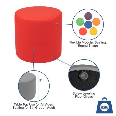 Emma + Oliver 18"H Soft Seating Flexible Circle for Classrooms and Common Spaces - Red Image 3