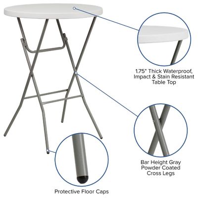 Emma + Oliver 2.63-Foot Round Granite White Plastic Bar Height Folding Event Table Image 2