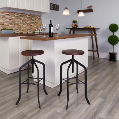 Emma + Oliver 2 Pack 30" Barstool with Adjustable Wood Seat - Kitchen Furniture - Rustic Stool Image 1