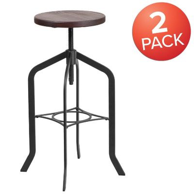 Emma + Oliver 2 Pack 30" Barstool with Adjustable Wood Seat - Kitchen Furniture - Rustic Stool Image 2
