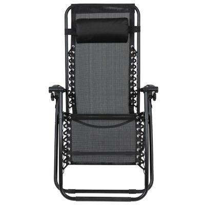 Emma + Oliver 2 Pack Adjustable Mesh Zero Gravity Lounge Chair with Cup Holder Tray - Black Image 3