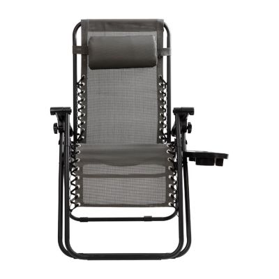 Emma + Oliver 2 Pack Adjustable Mesh Zero Gravity Lounge Chair with Cup Holder Tray - Gray Image 3
