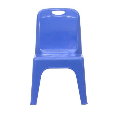 Emma + Oliver 2 Pack Blue Plastic Stackable School Chair with Carrying Handle and 11"H Seat Image 3