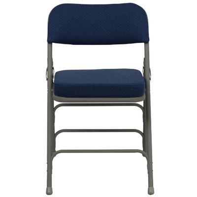 Emma + Oliver 2 Pack Curved Triple Braced & Double Hinged Navy Fabric Metal Folding Chair Image 2