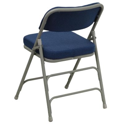 Emma + Oliver 2 Pack Curved Triple Braced & Double Hinged Navy Fabric Metal Folding Chair Image 3