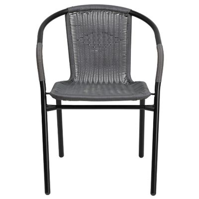 Emma + Oliver 2 Pack Gray Rattan Indoor-Outdoor Restaurant Stack Chair with Curved Back Image 3