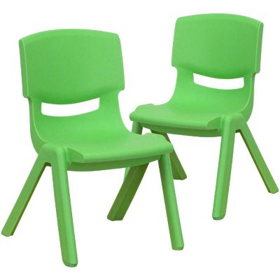 Emma + Oliver 2 Pack Green Plastic Stackable School Chair with 10.5"H Seat, Preschool Chair Image 1