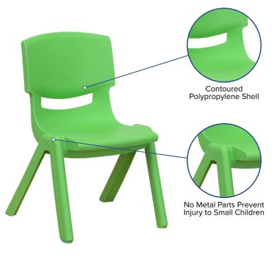 Emma + Oliver 2 Pack Green Plastic Stackable School Chair with 10.5"H Seat, Preschool Chair Image 2