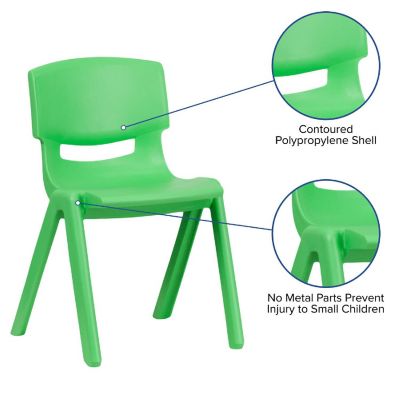 Emma + Oliver 2 Pack Green Plastic Stackable School Chair with 13.25"H Seat, K-2 School Chair Image 2