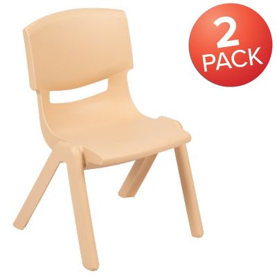 Emma + Oliver 2 Pack Natural Plastic Stackable School Chair with 10.5"H Seat, Preschool Chair Image 1