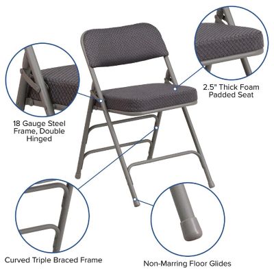 Emma + Oliver 2 Pack Premium Curved Triple Braced & Double Hinged Gray Fabric Metal Folding Chair Image 2