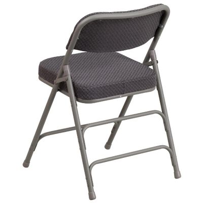 Emma + Oliver 2 Pack Premium Curved Triple Braced & Double Hinged Gray Fabric Metal Folding Chair Image 3