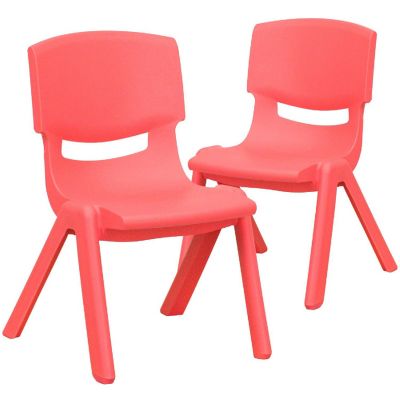 Emma + Oliver 2 Pack Red Plastic Stackable School Chair with 10.5"H Seat, Preschool Chair Image 1