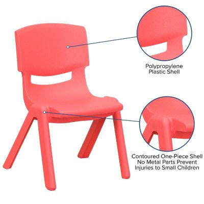 Emma + Oliver 2 Pack Red Plastic Stackable School Chair with 10.5"H Seat, Preschool Chair Image 2