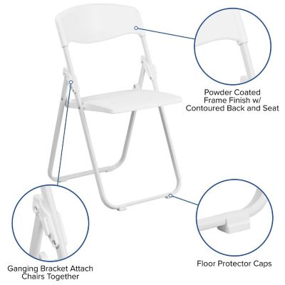 Emma + Oliver 2 Pack White Plastic Folding Chair with Built-in Ganging Brackets Image 2