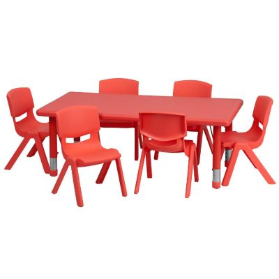 Emma + Oliver 24"W x 48"L Red Plastic Adjustable Activity Table Set-6 Chairs Image 1