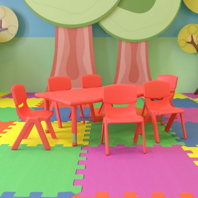 Emma + Oliver 24"W x 48"L Red Plastic Adjustable Activity Table Set-6 Chairs Image 1