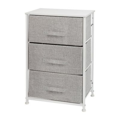 Emma + Oliver 3 Drawer Vertical Storage Dresser with White Wood Top & Gray Fabric Pull Drawers Image 1