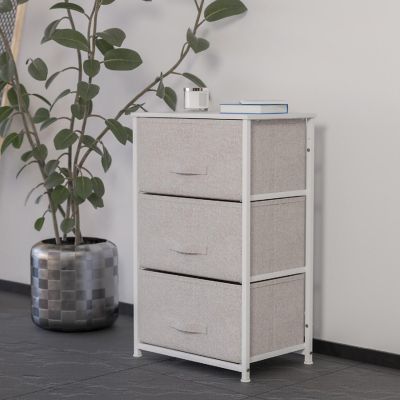 Emma + Oliver 3 Drawer Vertical Storage Dresser with White Wood Top & Gray Fabric Pull Drawers Image 1