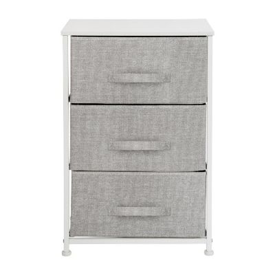 Emma + Oliver 3 Drawer Vertical Storage Dresser with White Wood Top & Gray Fabric Pull Drawers Image 3