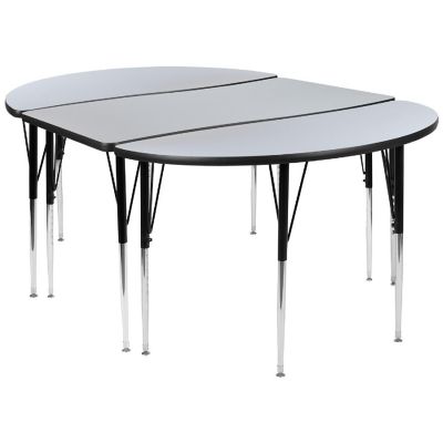 Emma + Oliver 3 Piece 76" Oval Wave Collaborative Grey Adjustable Activity Table Set Image 1