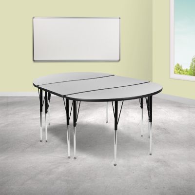 Emma + Oliver 3 Piece 76" Oval Wave Collaborative Grey Adjustable Activity Table Set Image 1