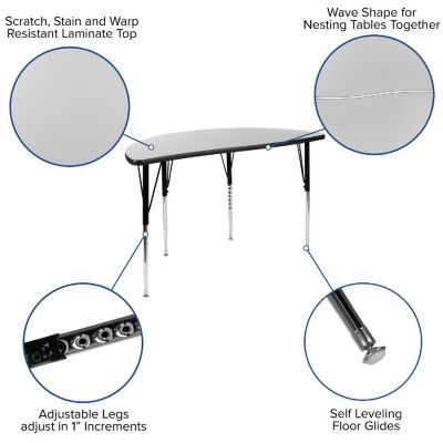 Emma + Oliver 3 Piece 76" Oval Wave Collaborative Grey Adjustable Activity Table Set Image 2