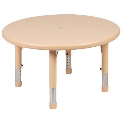 Emma + Oliver 33" Round Natural Plastic Height Adjustable Activity Table - School Table for 4 Image 1