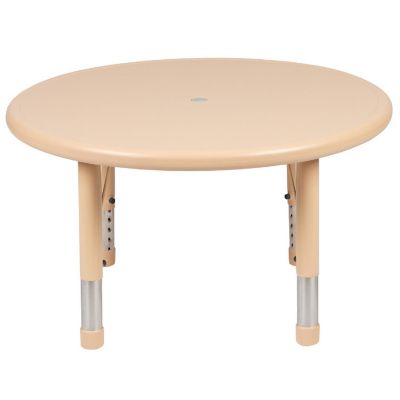 Emma + Oliver 33" Round Natural Plastic Height Adjustable Activity Table - School Table for 4 Image 3