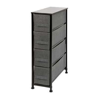 Emma + Oliver 4 Drawer Slim Dresser Storage Tower-Black Wood Top & Gray Fabric Pull Drawers Image 1