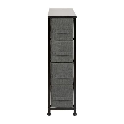 Emma + Oliver 4 Drawer Slim Dresser Storage Tower-Black Wood Top & Gray Fabric Pull Drawers Image 3