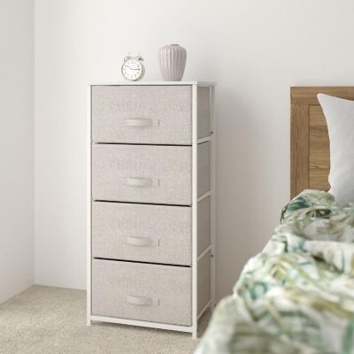 Emma + Oliver 4 Drawer Vertical Storage Dresser with White Wood Top & Gray Fabric Pull Drawers Image 1