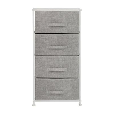 Emma + Oliver 4 Drawer Vertical Storage Dresser with White Wood Top & Gray Fabric Pull Drawers Image 3
