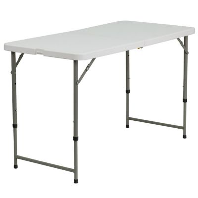 Emma + Oliver 4-Foot Height Adjustable Bi-Fold White Plastic Folding Table w/ Handle Image 1