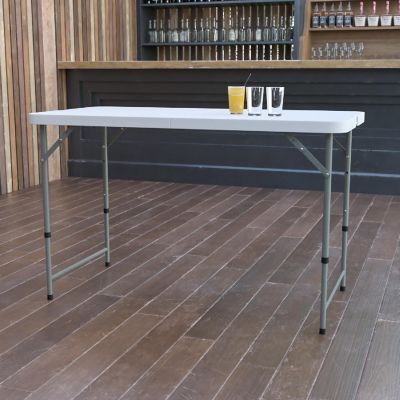 Emma + Oliver 4-Foot Height Adjustable Bi-Fold White Plastic Folding Table w/ Handle Image 1