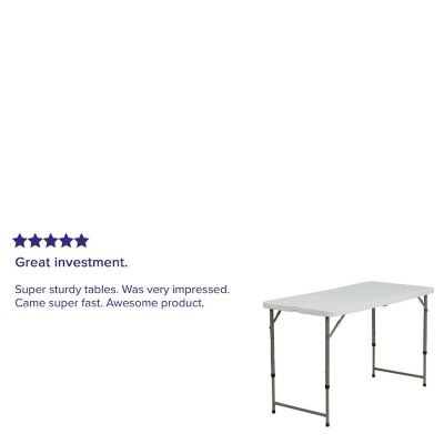 Emma + Oliver 4-Foot Height Adjustable Bi-Fold White Plastic Folding Table w/ Handle Image 3