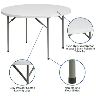 Emma + Oliver 4-Foot Round Granite White Plastic Folding Table - Banquet / Event Folding Table Image 2