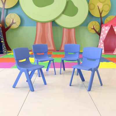 Emma + Oliver 4 Pack Blue Plastic Stackable School Chair with 10.5"H Seat, Preschool Chair Image 1