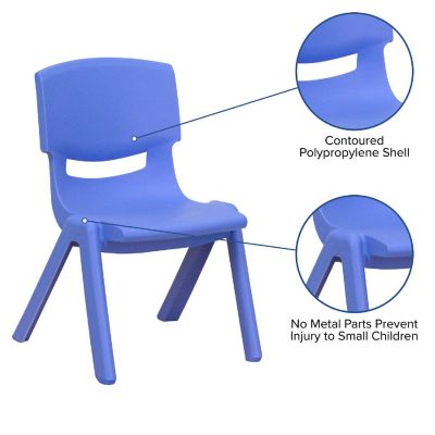 Emma + Oliver 4 Pack Blue Plastic Stackable School Chair with 10.5"H Seat, Preschool Chair Image 2