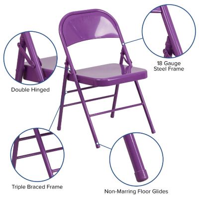 Emma + Oliver 4 Pack Colorful Impulsive Purple Triple Braced Metal Folding Chair Image 2