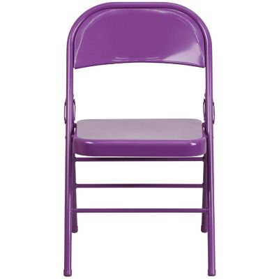 Emma + Oliver 4 Pack Colorful Impulsive Purple Triple Braced Metal Folding Chair Image 3