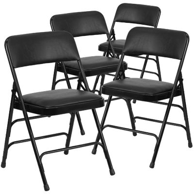 Emma + Oliver 4 Pack Curved Triple Braced Black Vinyl Metal Folding Chair Image 1