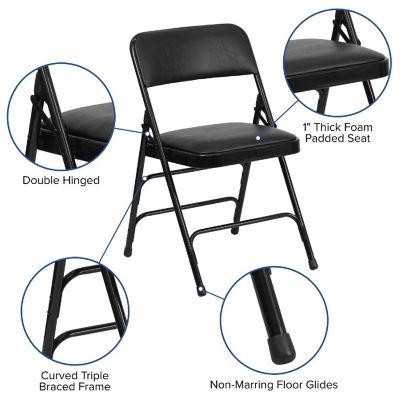 Emma + Oliver 4 Pack Curved Triple Braced Black Vinyl Metal Folding Chair Image 2