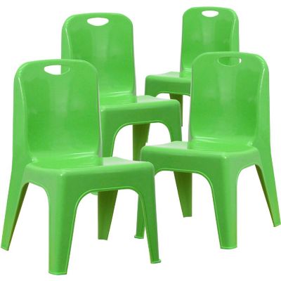 Emma + Oliver 4 Pack Green Plastic Stack School Chair with Carrying Handle and 11" Seat Height Image 1