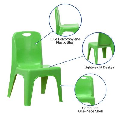 Emma + Oliver 4 Pack Green Plastic Stack School Chair with Carrying Handle and 11" Seat Height Image 2