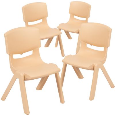 Emma + Oliver 4 Pack Natural Plastic Stack School Chair with 12" Seat Height - Kids Chair Image 1