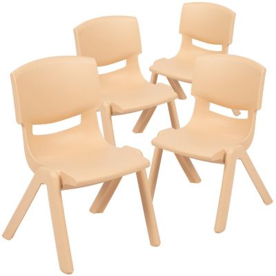 Emma + Oliver 4 Pack Natural Plastic Stackable School Chair with 10.5"H Seat, Preschool Chair Image 1