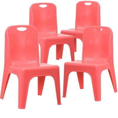 Emma + Oliver 4 Pack Red Plastic Stack School Chair with Carrying Handle and 11" Seat Height Image 1