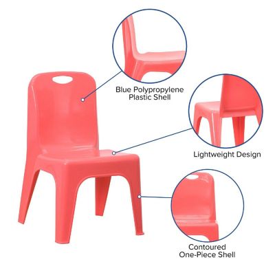 Emma + Oliver 4 Pack Red Plastic Stack School Chair with Carrying Handle and 11" Seat Height Image 2